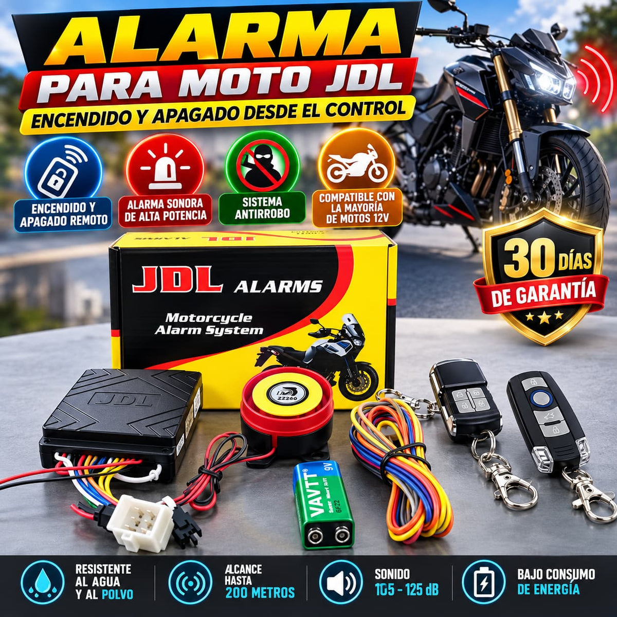 Alarma Para Moto JDL con Encendido Y Apagado