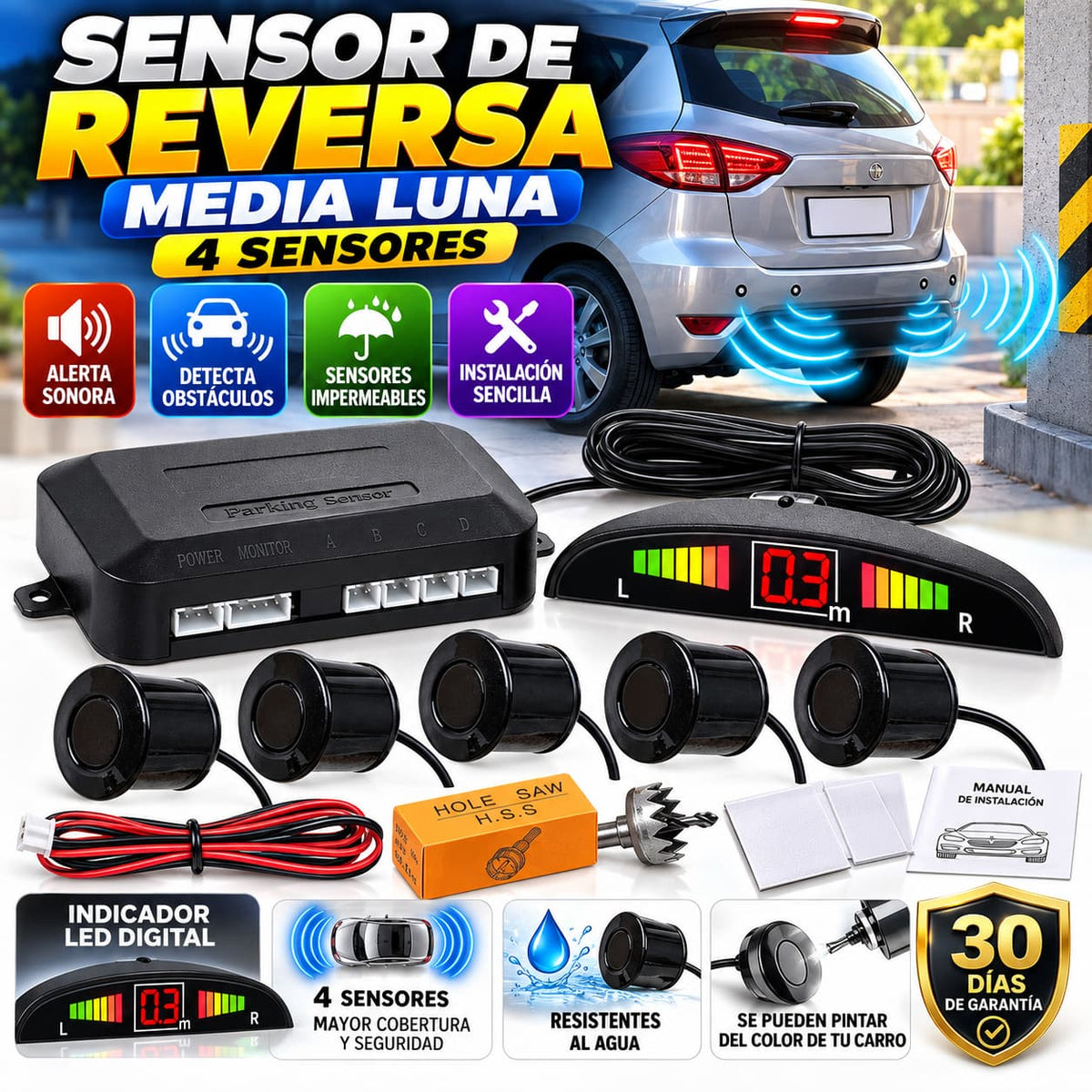 Sensor de Reversa Media Luna de 4 Sensores