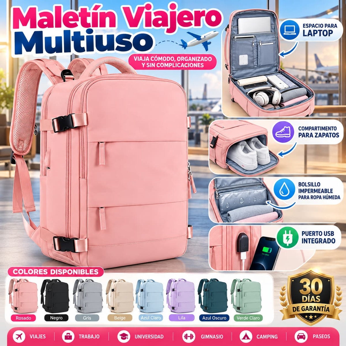 ✈️ Maletín Viral Viajero Multiuso - USB y Zapatero