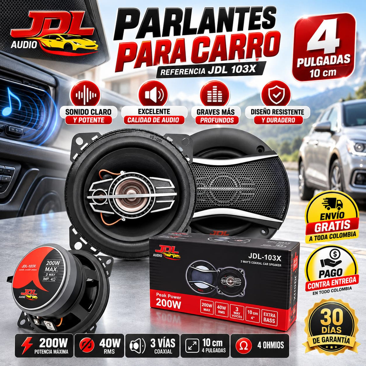 Parlante Para Carro JDL 4 Pulgadas Potencia 200w