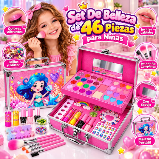 Set de Belleza Niñas - Maleta con 46 Piezas - No Tóxico